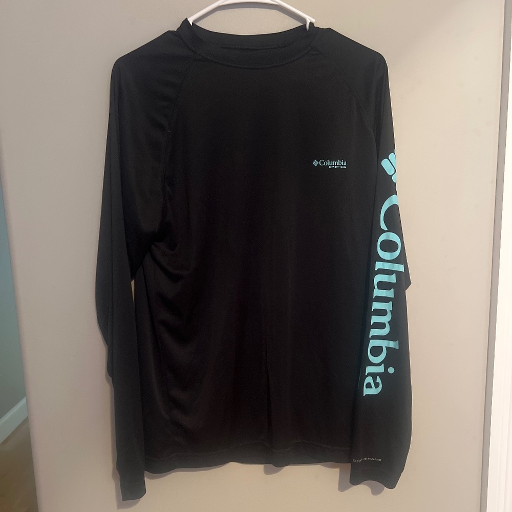 Men’s Columbia PFG Long Sleeve Shirt Black/Teal Size Small